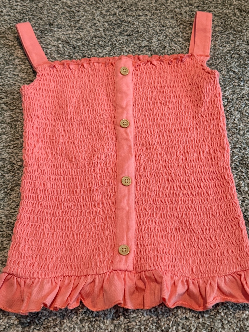 Forever Me Girls Size 7/8 Coral Smocked Tank Top Ruffle Button Front